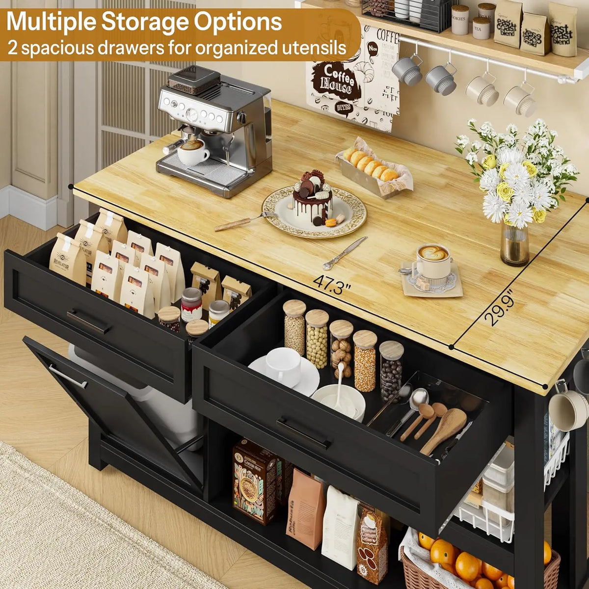 Kitchen Island with Storage and Seating Include 2 Bar Stools