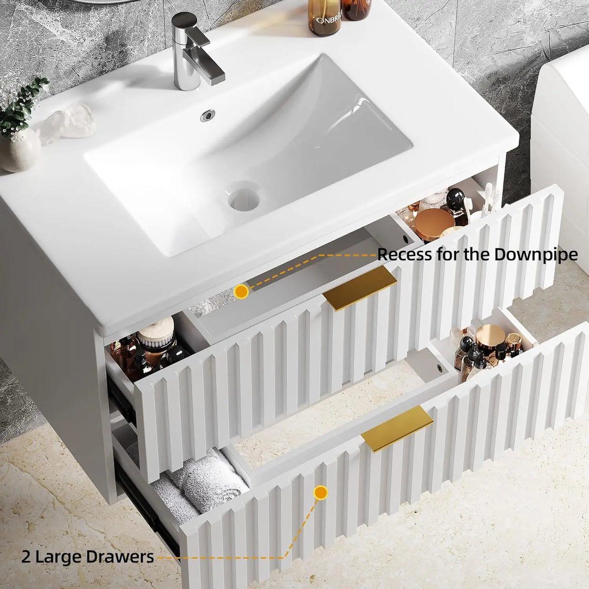 Floating Bathroom Vanities with 2 Soft Close Drawers
