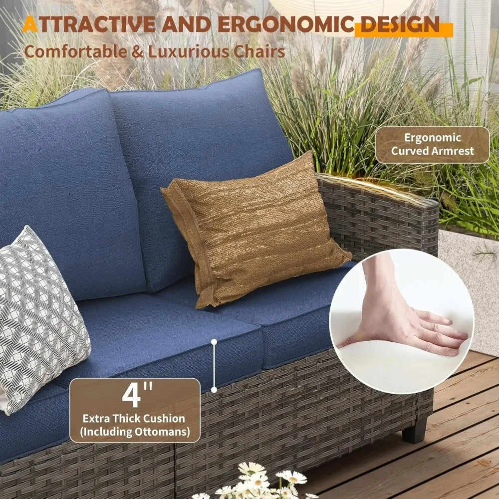 6 Pieces Outdoor Sectional Couch with Swivel Rocking Chair