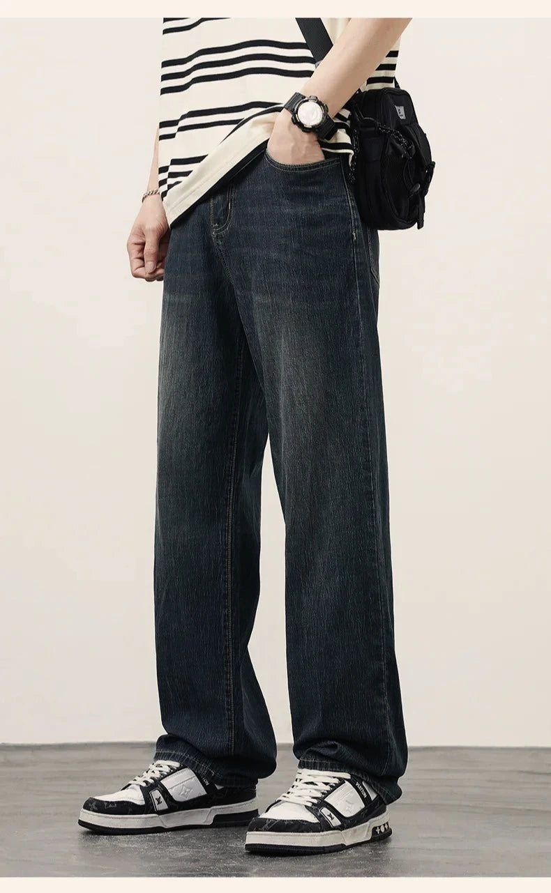Casual Trousers High-Quality Male Korean Fashion Baggy Wide Leg Denim Pants