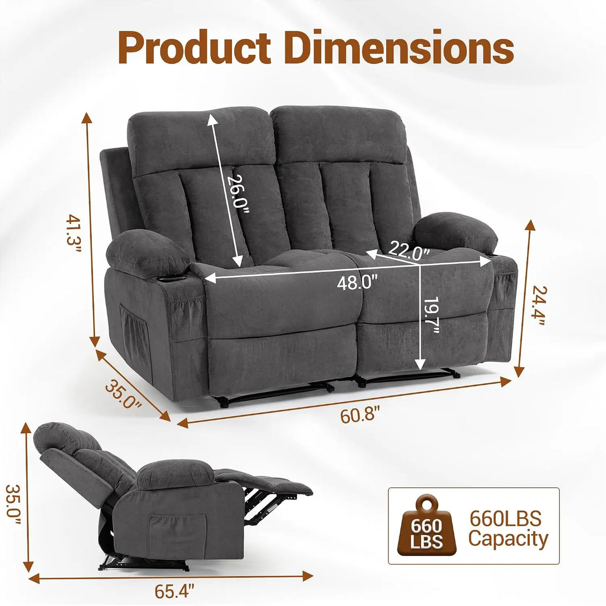 Loveseat Recliner Sofa with Cup Holders