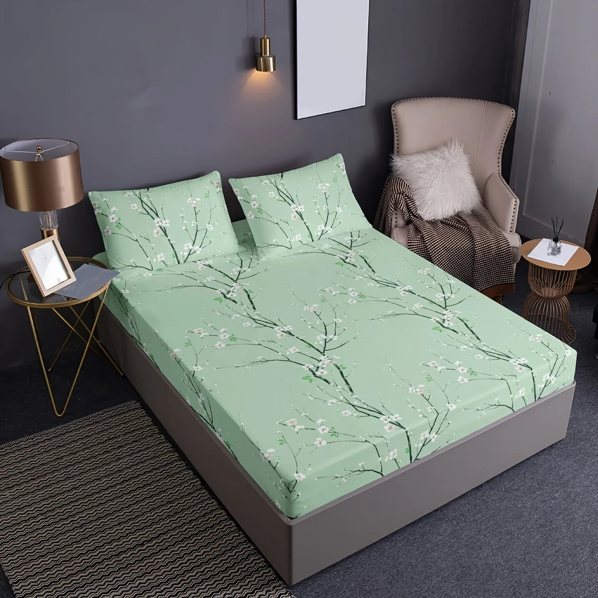 3Pcs Floral Fitted Sheet Set