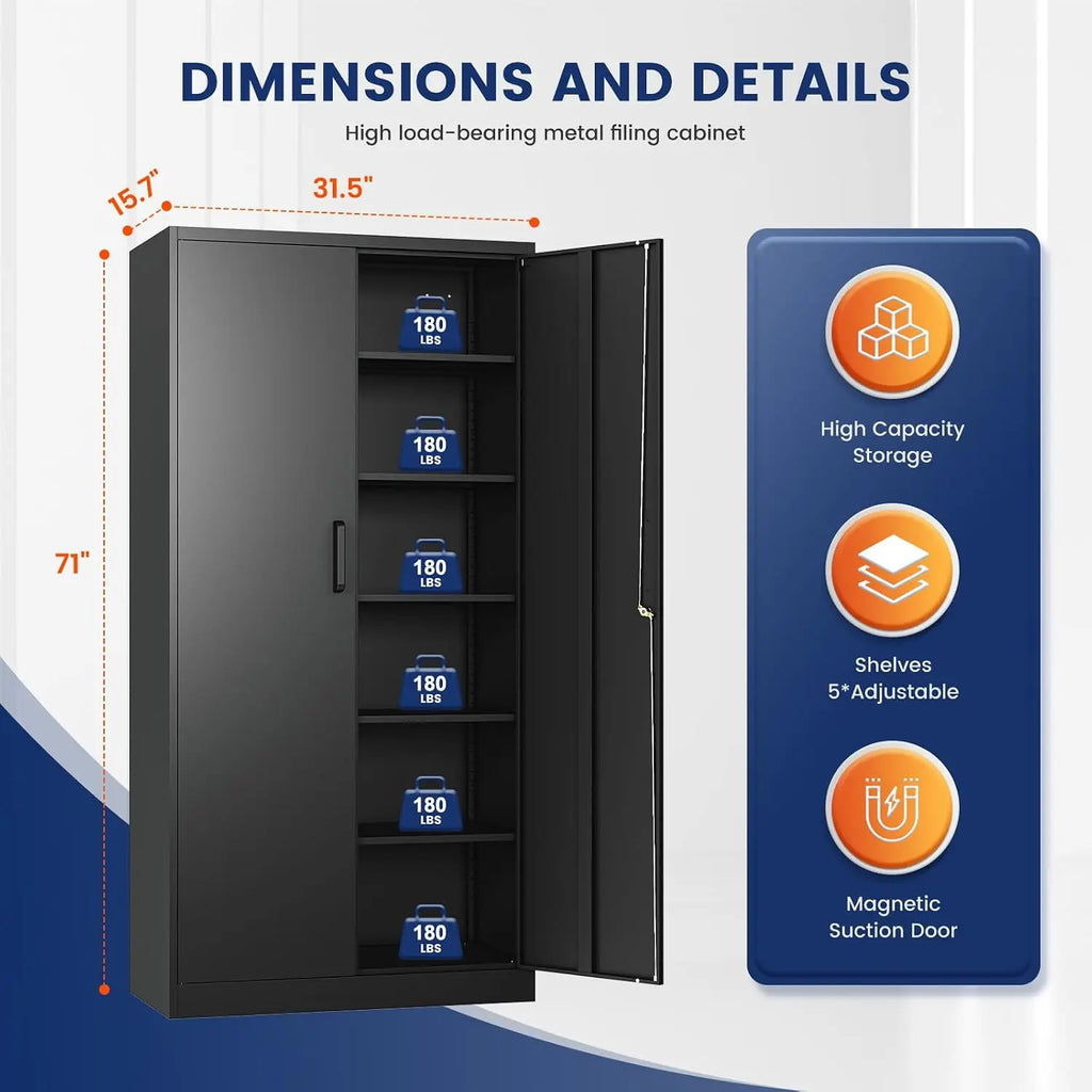 Metal Garage Storage Cabinet with 2 Doors and 5 Adjustable Shelves