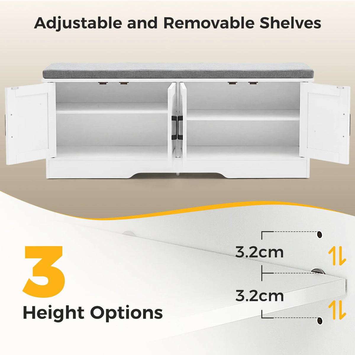 Storage Bench Shoe Organizer Cabinet with Padded Seat Cushion