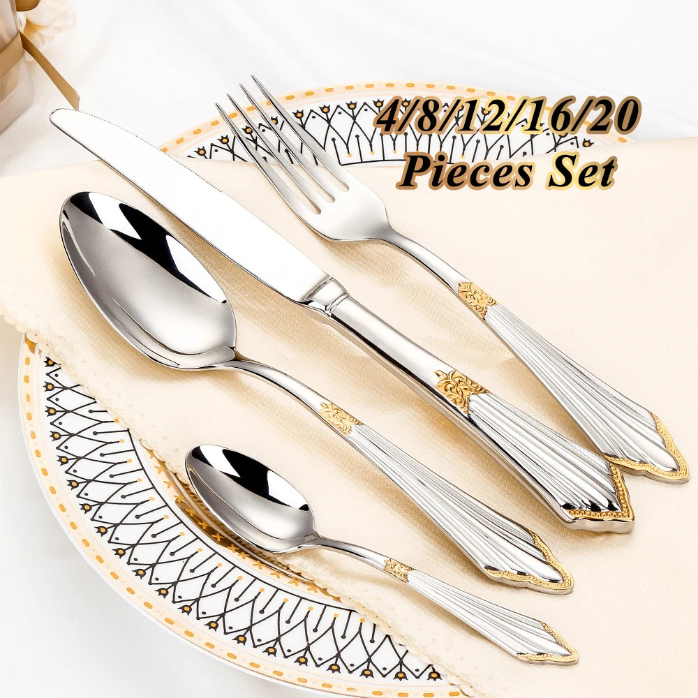 4/8/12/16/20 Pieces Gold Plated Luxury Silverware