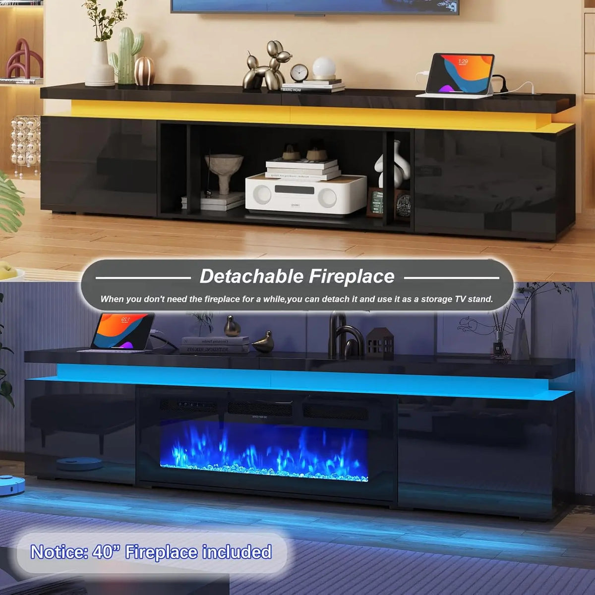 83" LED TV Stand with Electric Fireplace