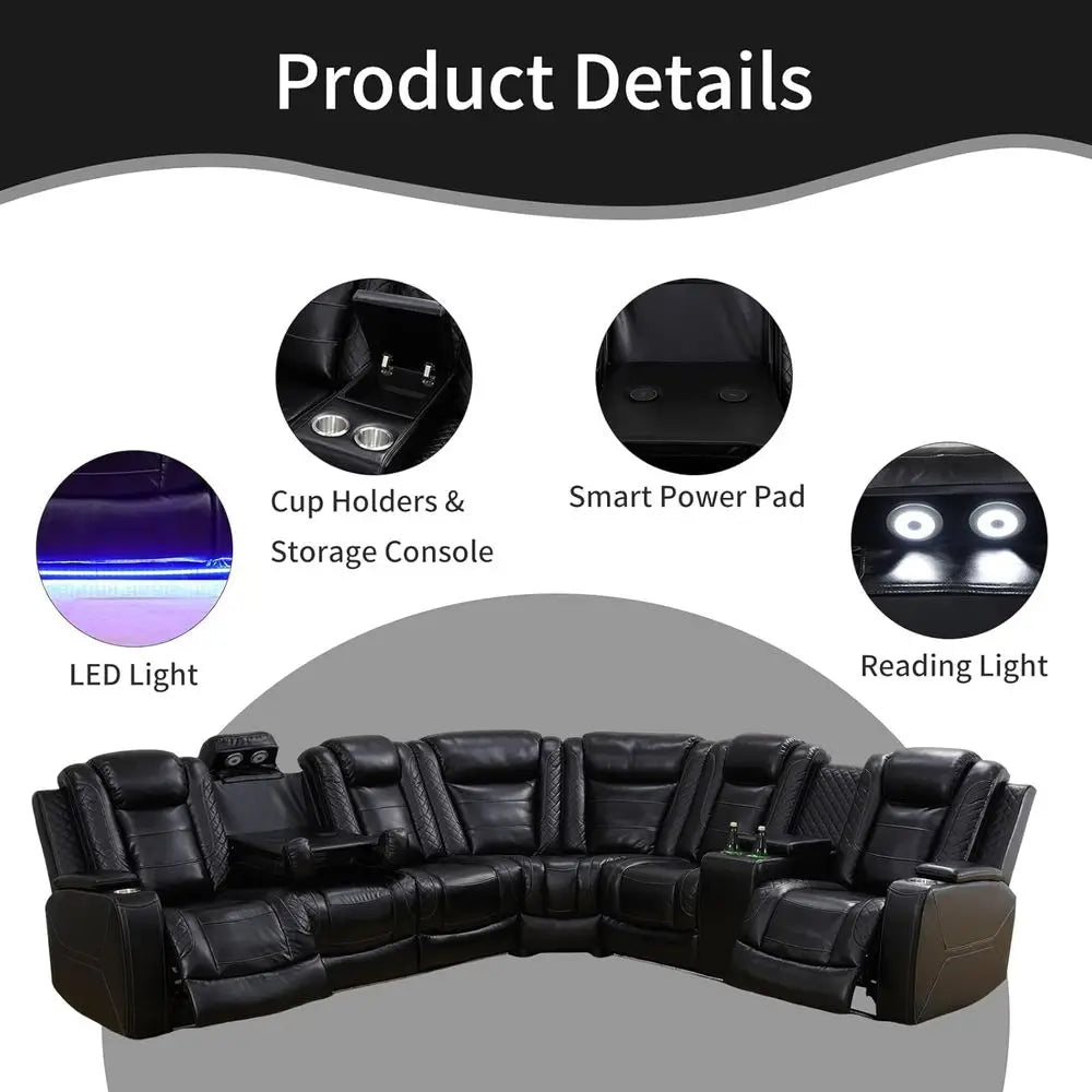 Power Reclining Sectional Sofa  L-Shaped Black Air Leather