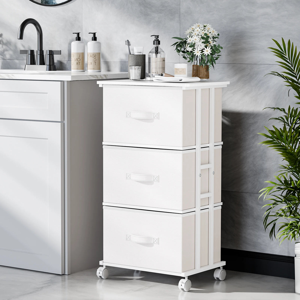 JHK 3 Drawers Dresser Storage Cabinet with Wheels