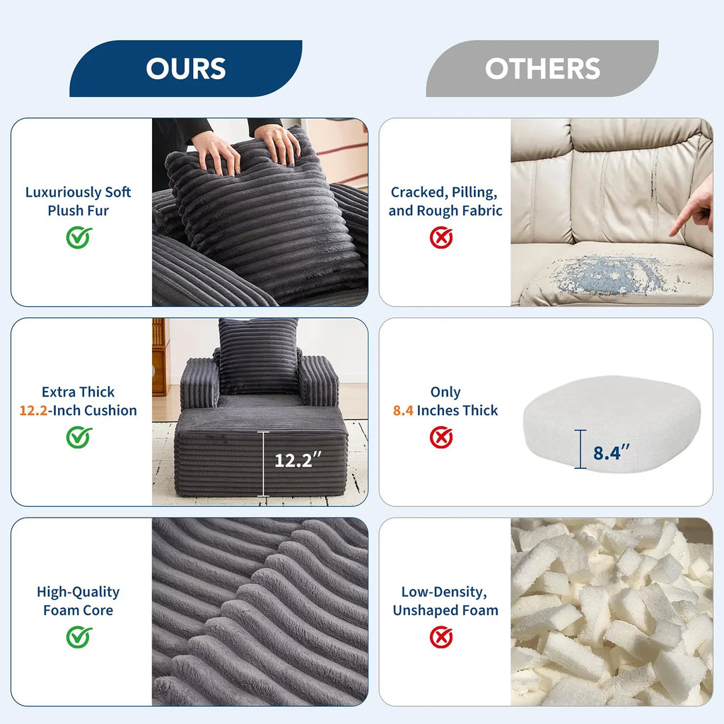 45'' Corduroy Cloud Chaise Lounge Sofa