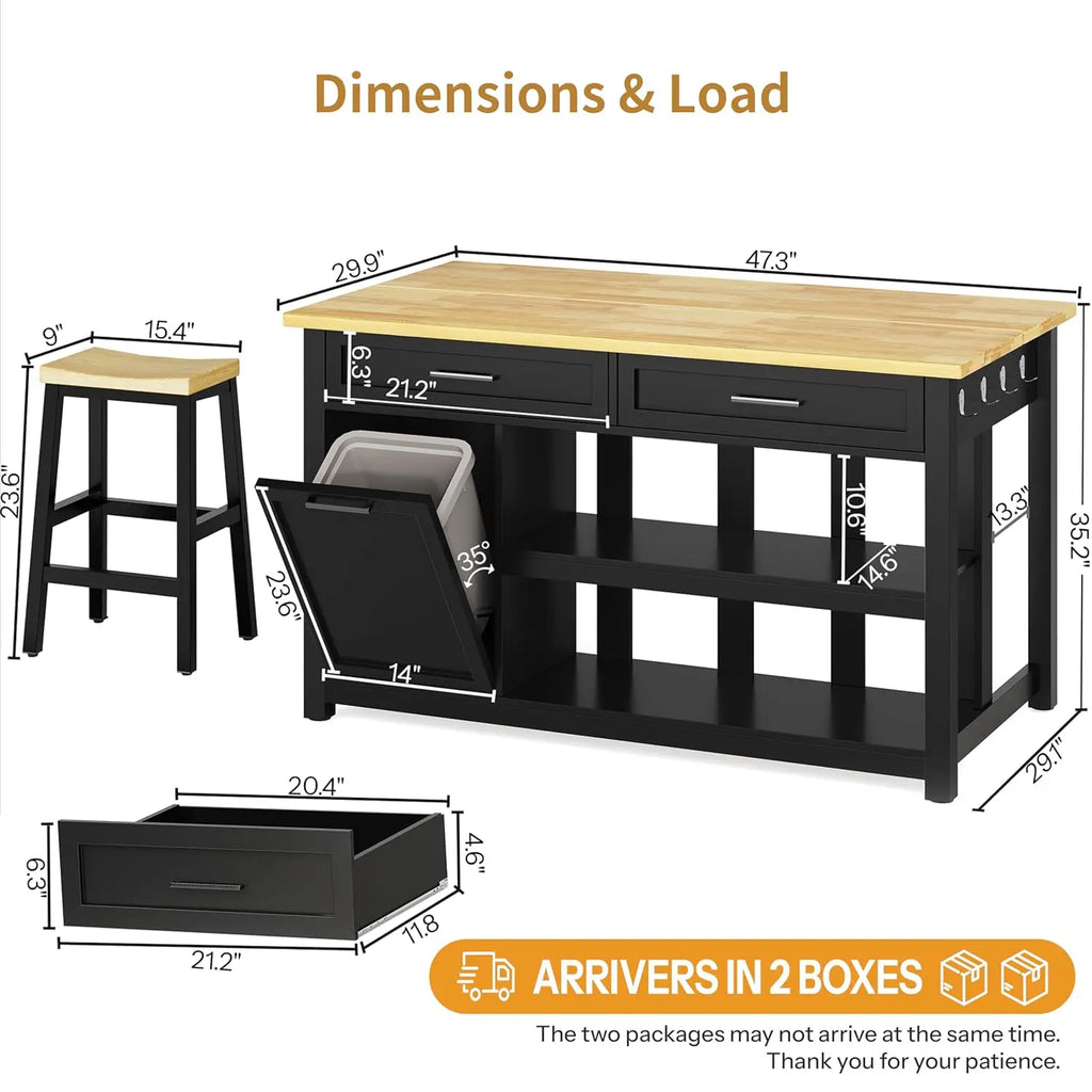 Kitchen Island with Storage and Seating Include 2 Bar Stools