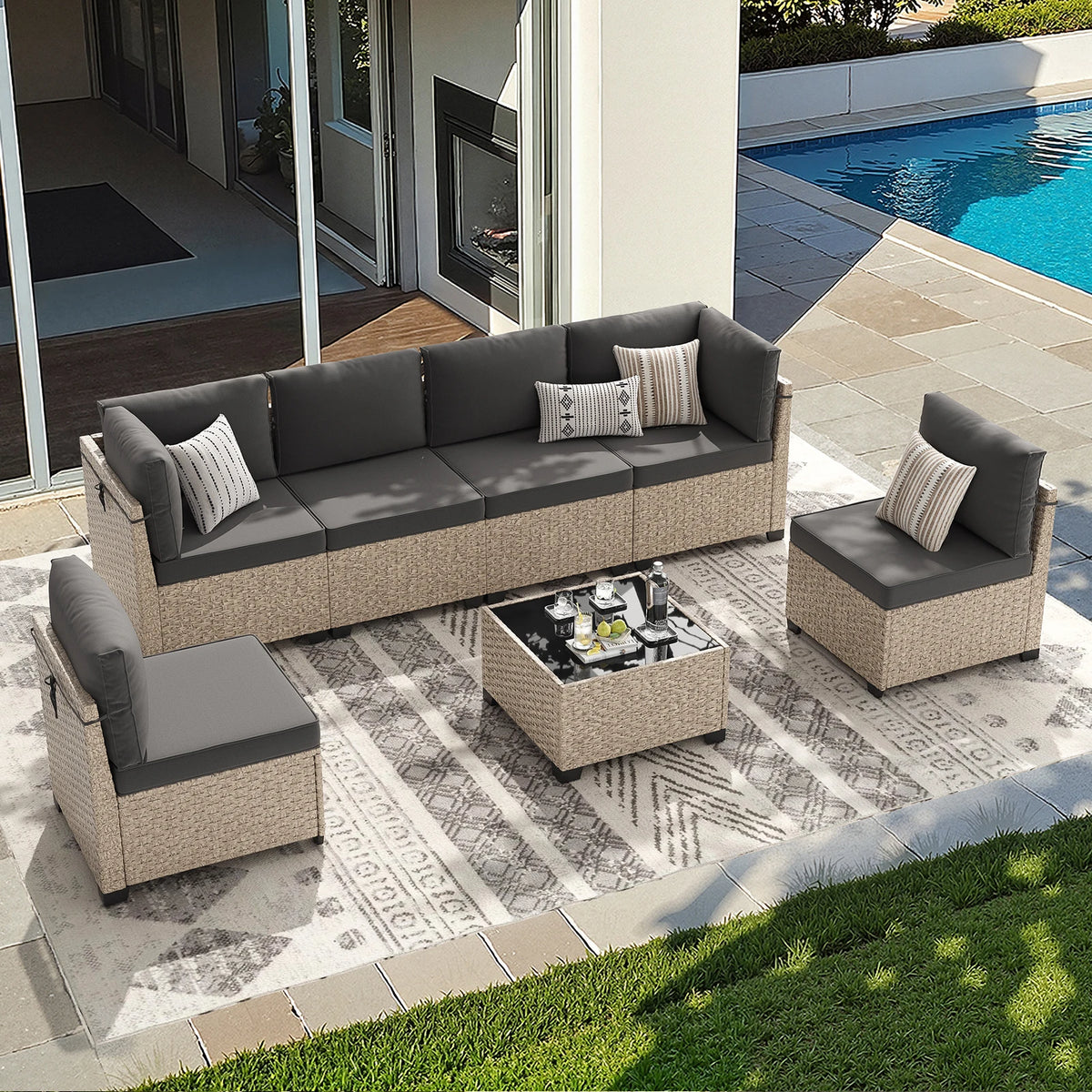 7-Piece Patio Furniture Set, for Garden, Porch, Backyard