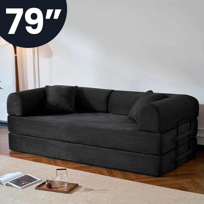 79’’ Folding Convertible Sofa Bed Corduroy Upholstered Boneless Couch