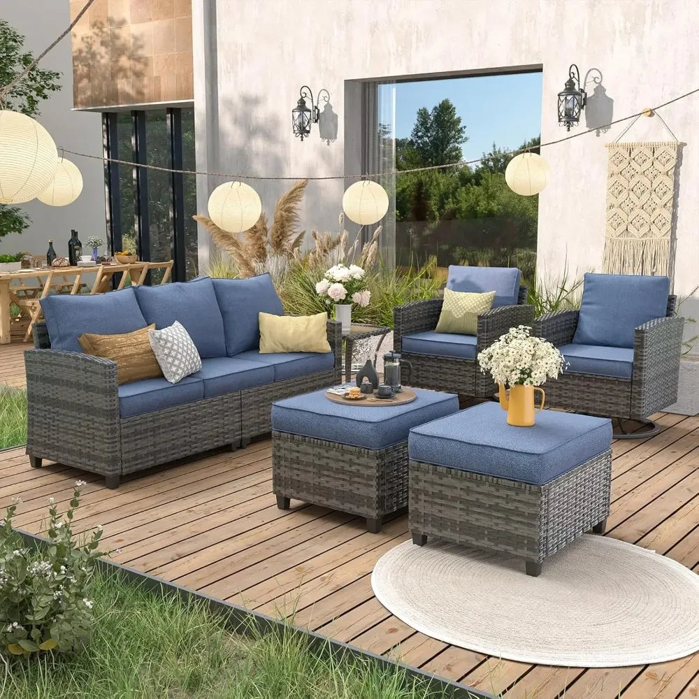6 Pieces Outdoor Sectional Couch with Swivel Rocking Chair