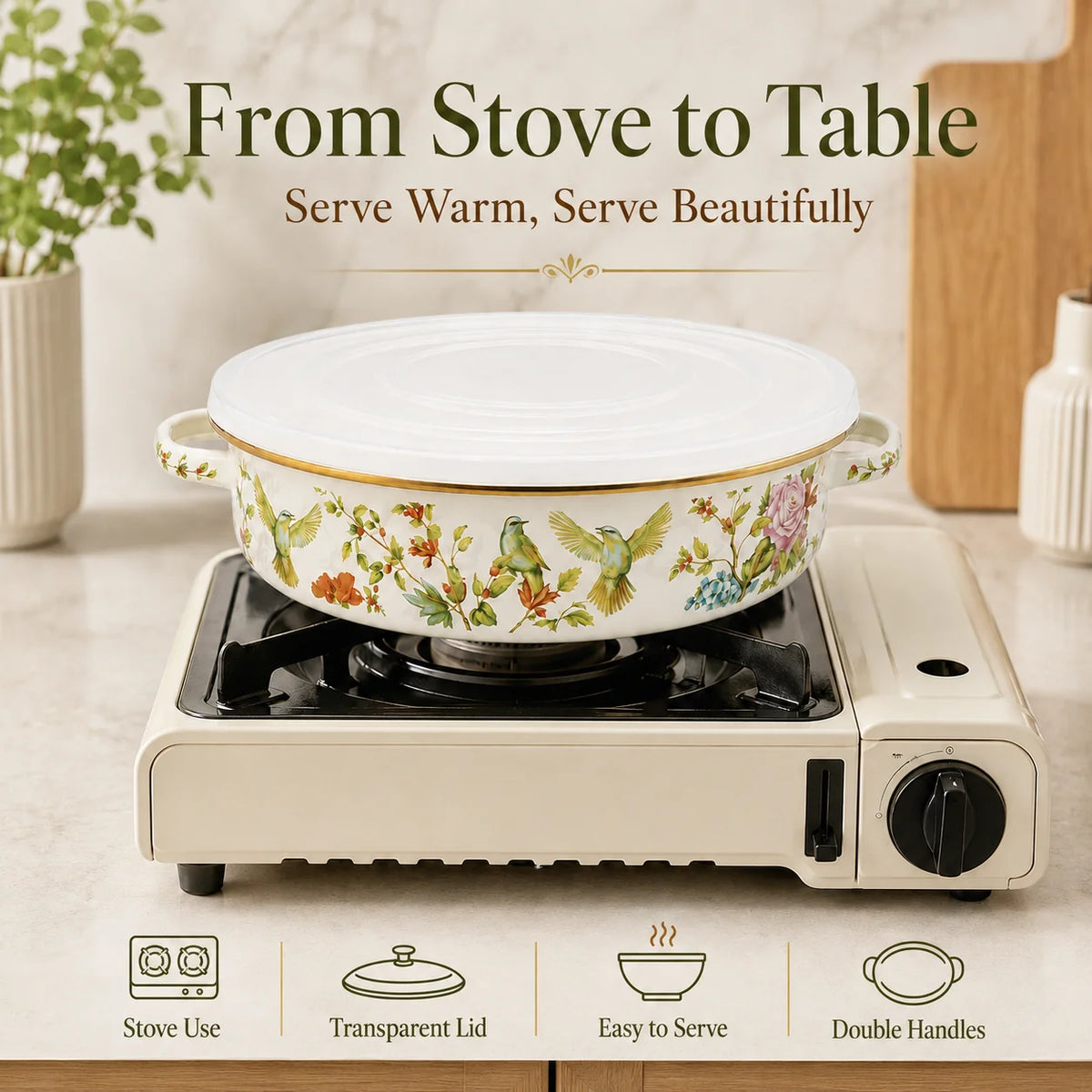 11 Inch Enamel Pie Pan Vintage Floral Non-Stick Baking Dish