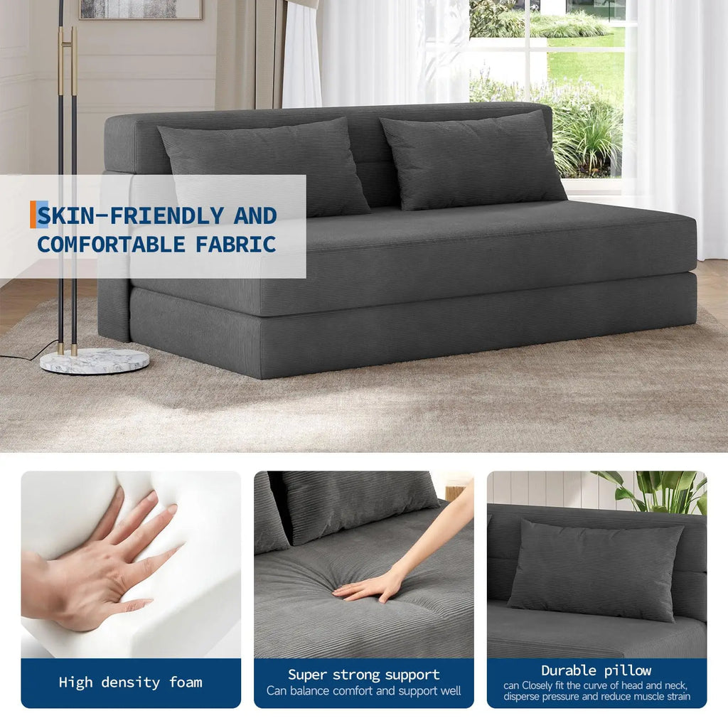 Folding Sofa Bed Convertible Sleeper Soft Corduroy Loveseat Couch