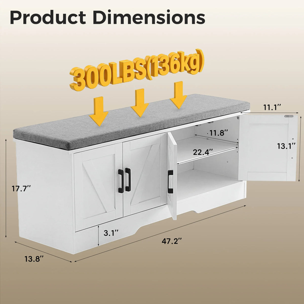 Storage Bench Shoe Organizer Cabinet with Padded Seat Cushion