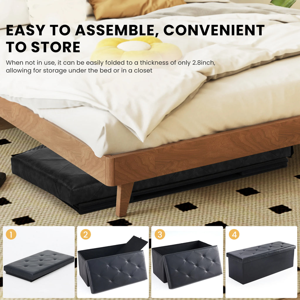 Leather Folding Ottoman Storage Footstool Toy Box