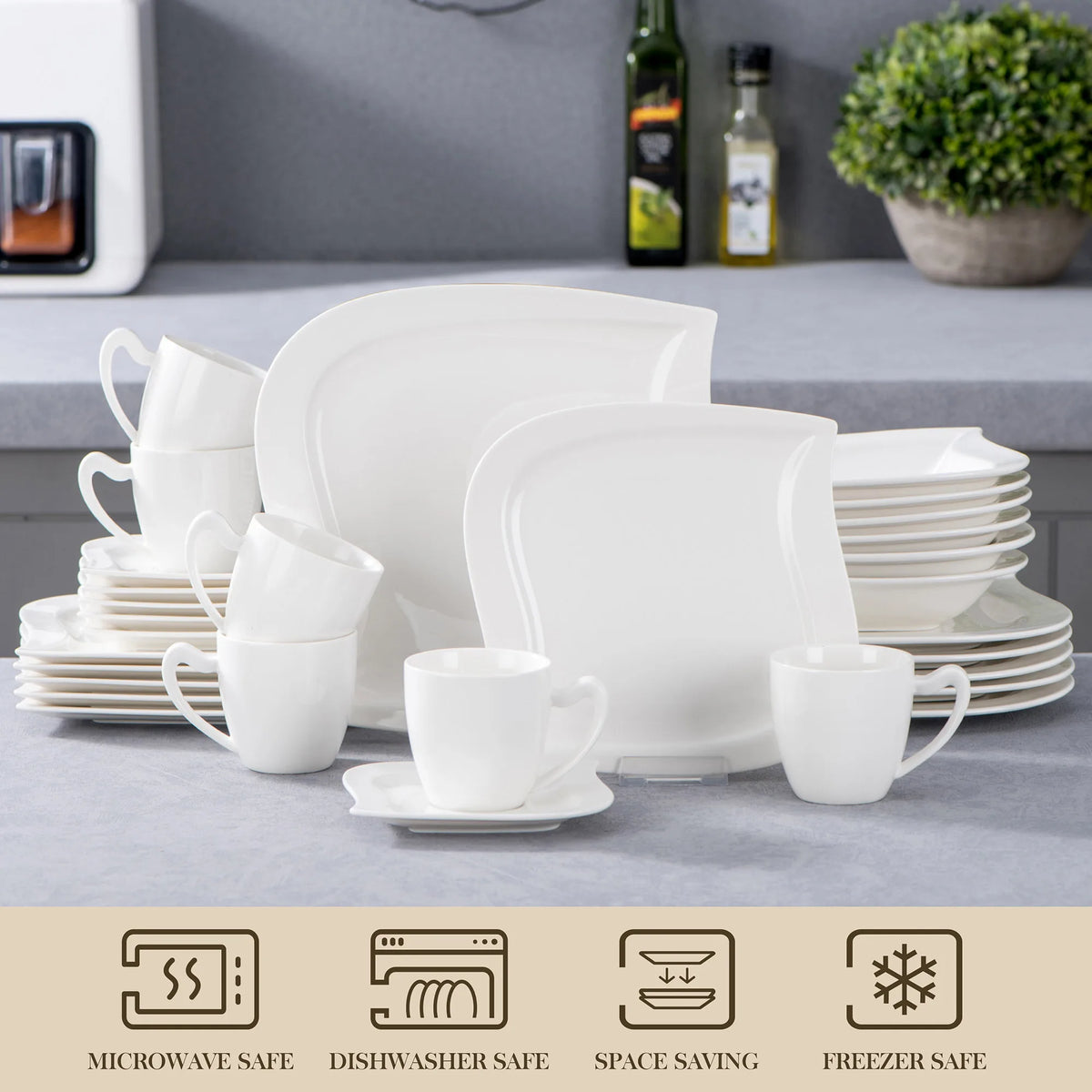 MALACASA 30/60 Piece White Porcelain Dinner Set