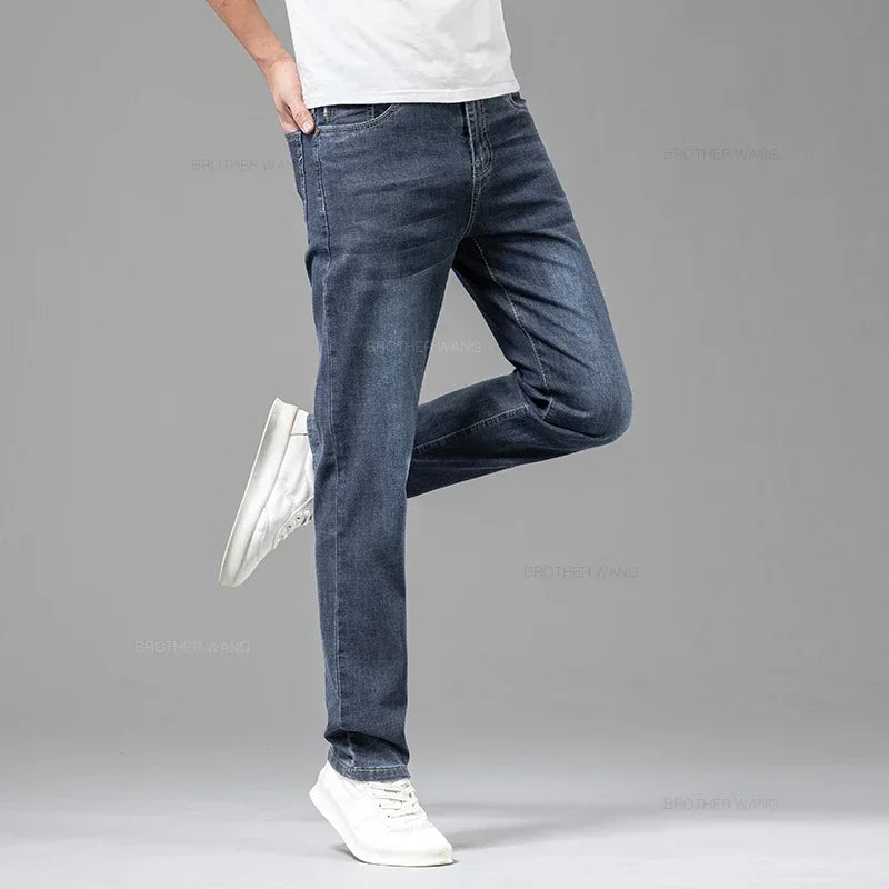 Summer Brand Men's Fit Straight Lightweight Cotton Stretch Jeans