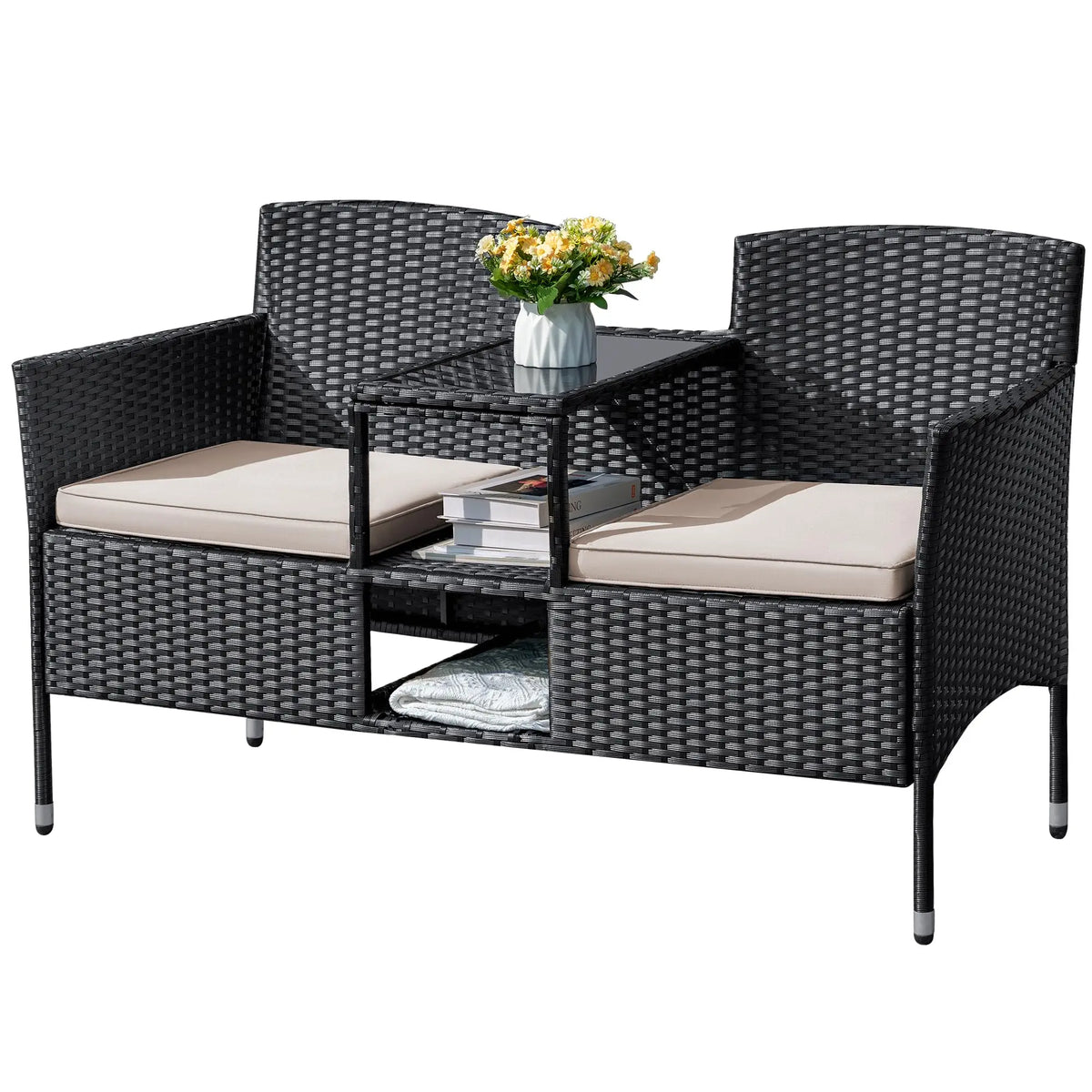 Outdoor Furniture Patio Loveseat Wicker 2-Seat