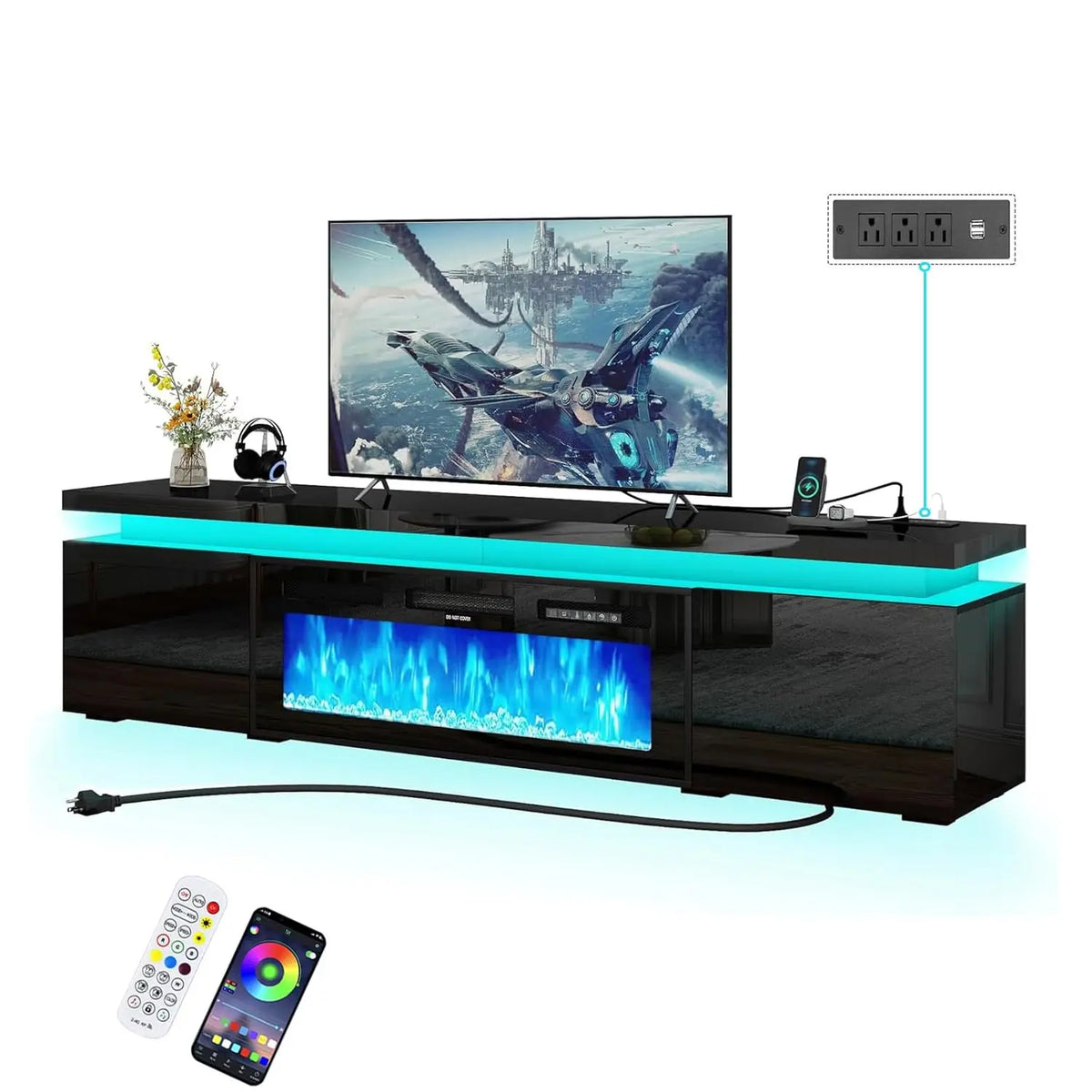83" LED TV Stand with Electric Fireplace