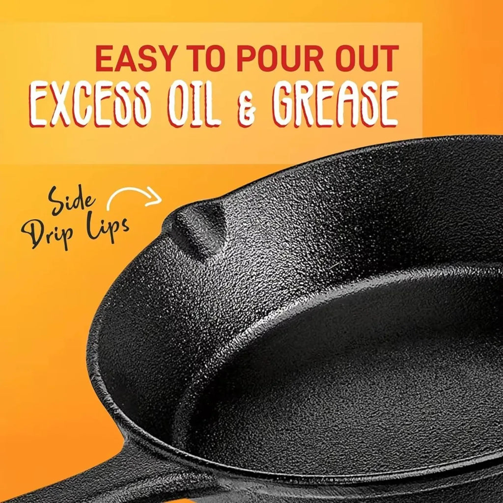 3-Piece Pre-Seasoned Cast Iron Skillet Set – 6”, 8”, 10”
