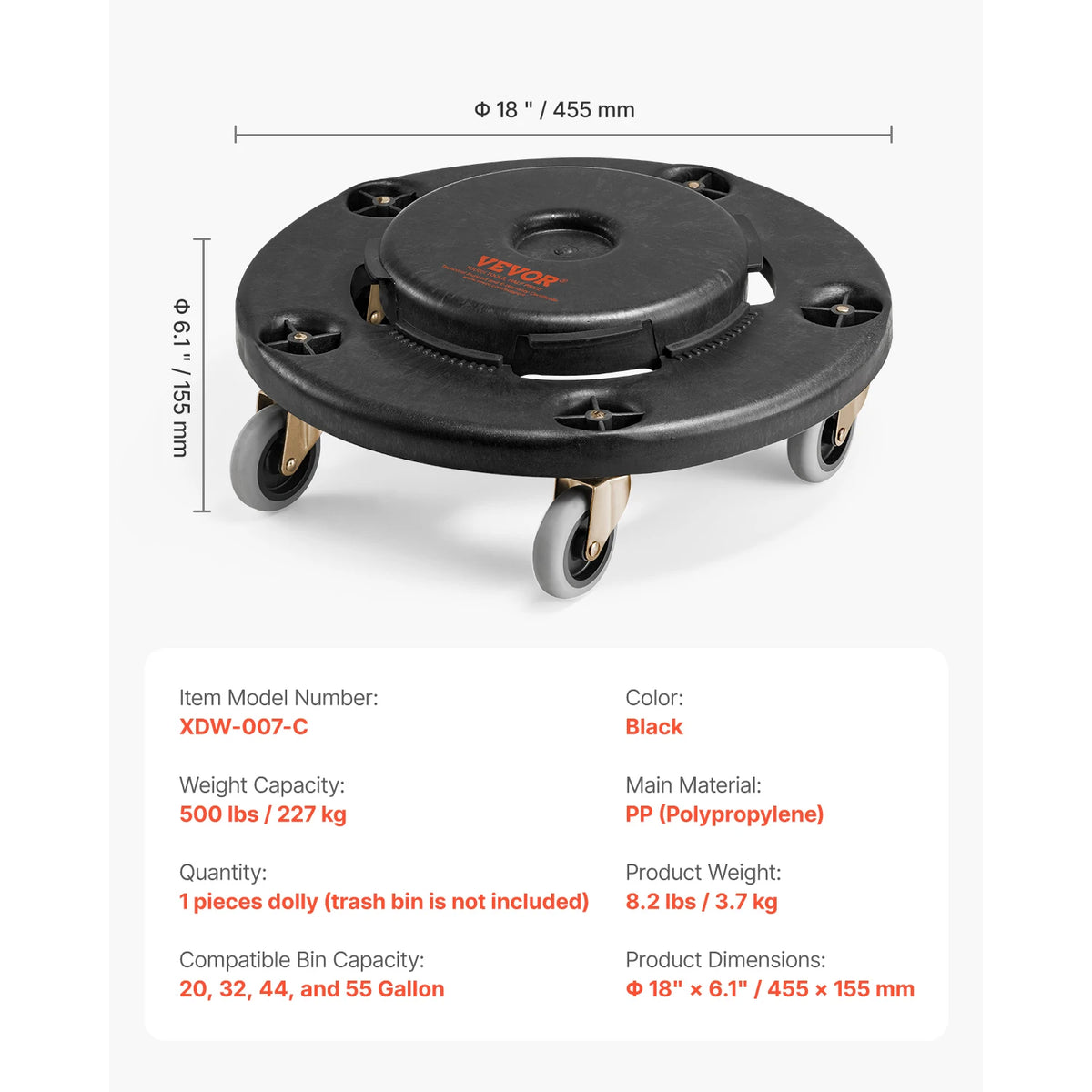 Trash Can Dolly Round Roller Base with 4 Lockable Wheels