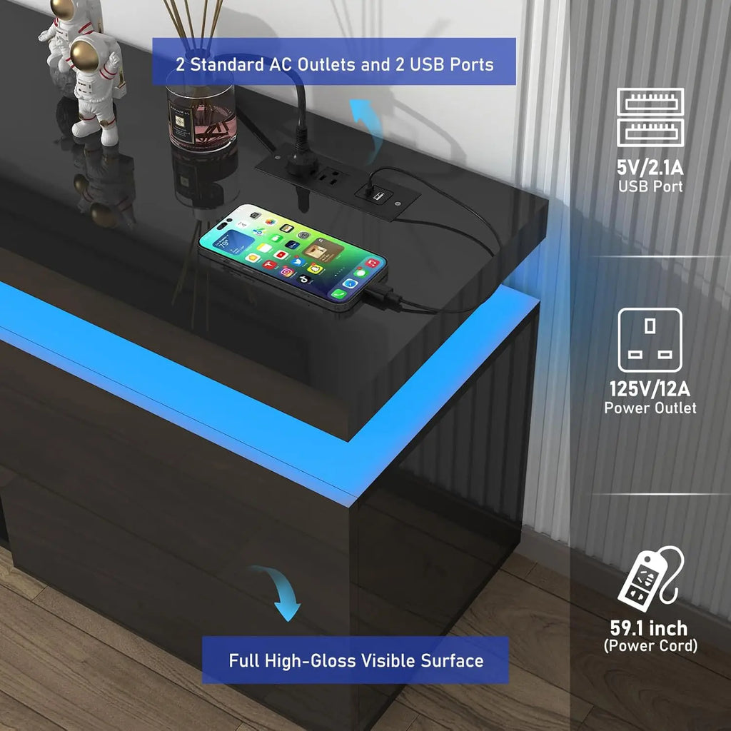 LED TV Stand for 85 Inch TV,  Stand with Power Outlet