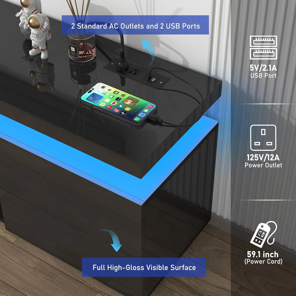 LED TV Stand for 85 Inch TV,  Stand with Power Outlet