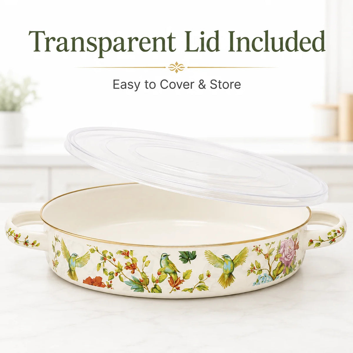 11 Inch Enamel Pie Pan Vintage Floral Non-Stick Baking Dish