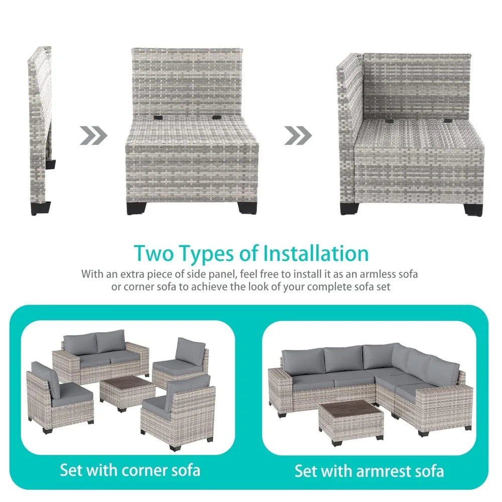 6-Piece Outdoor Wicker Sectional Sofa Set