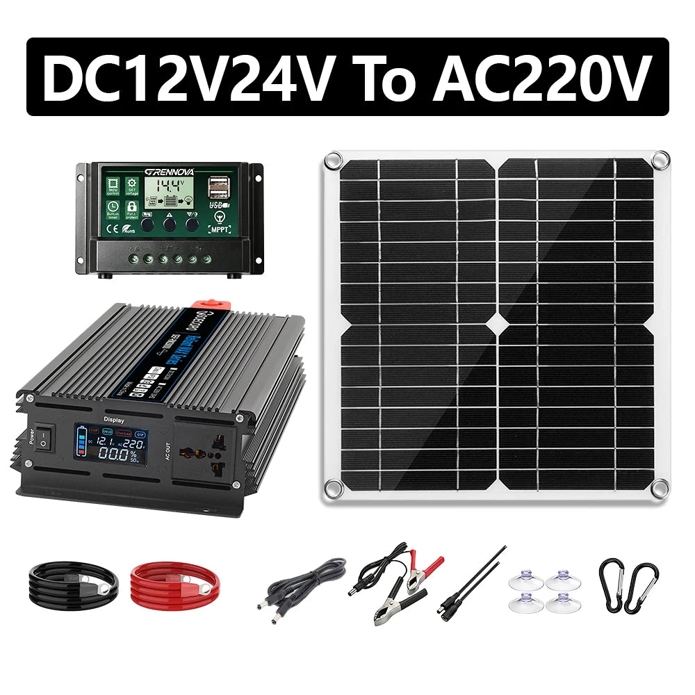 2000W Rated Inverter 60A Controller 12V 24V to 110V 220V Off Grid Solar System RV