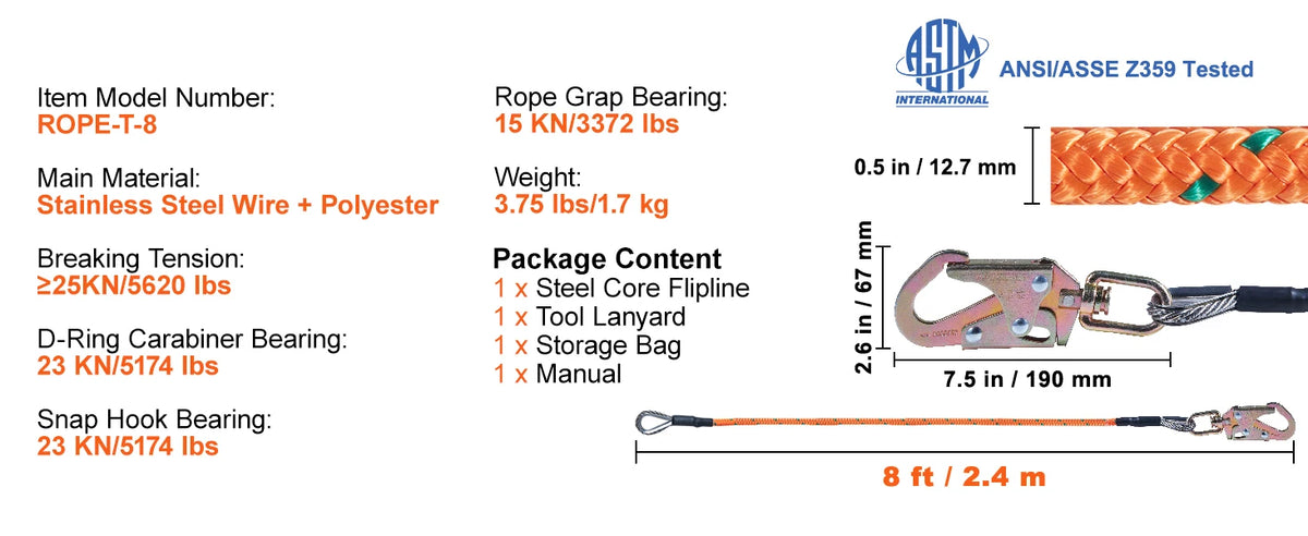 Steel Wire Core Flip Line Kit 25 KN Breaking Tension