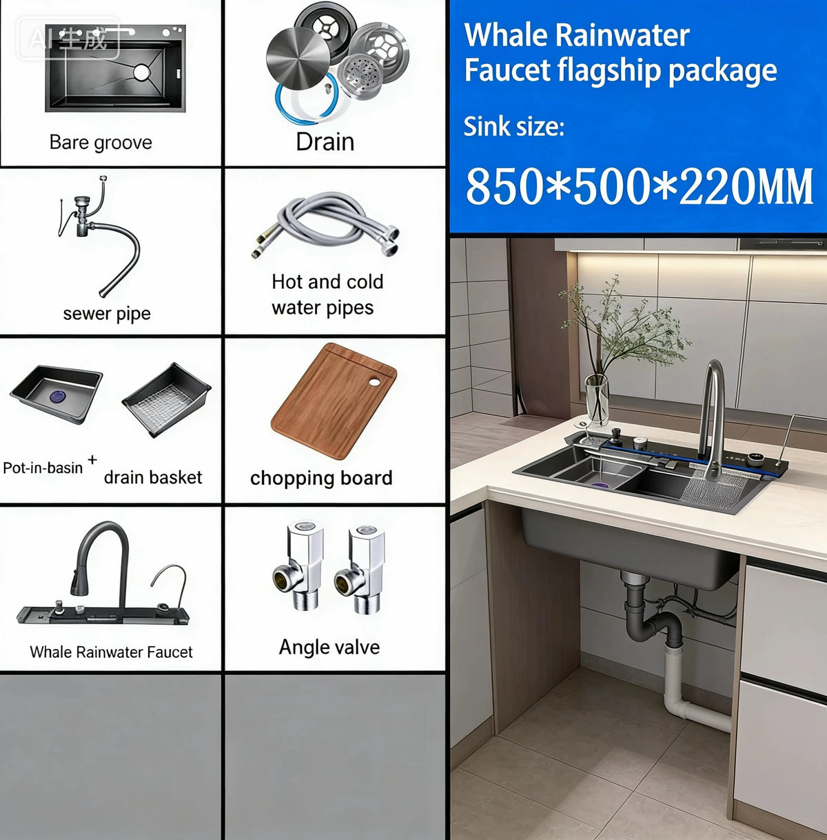 Stainless Steel Waterfall Kitchen Sink