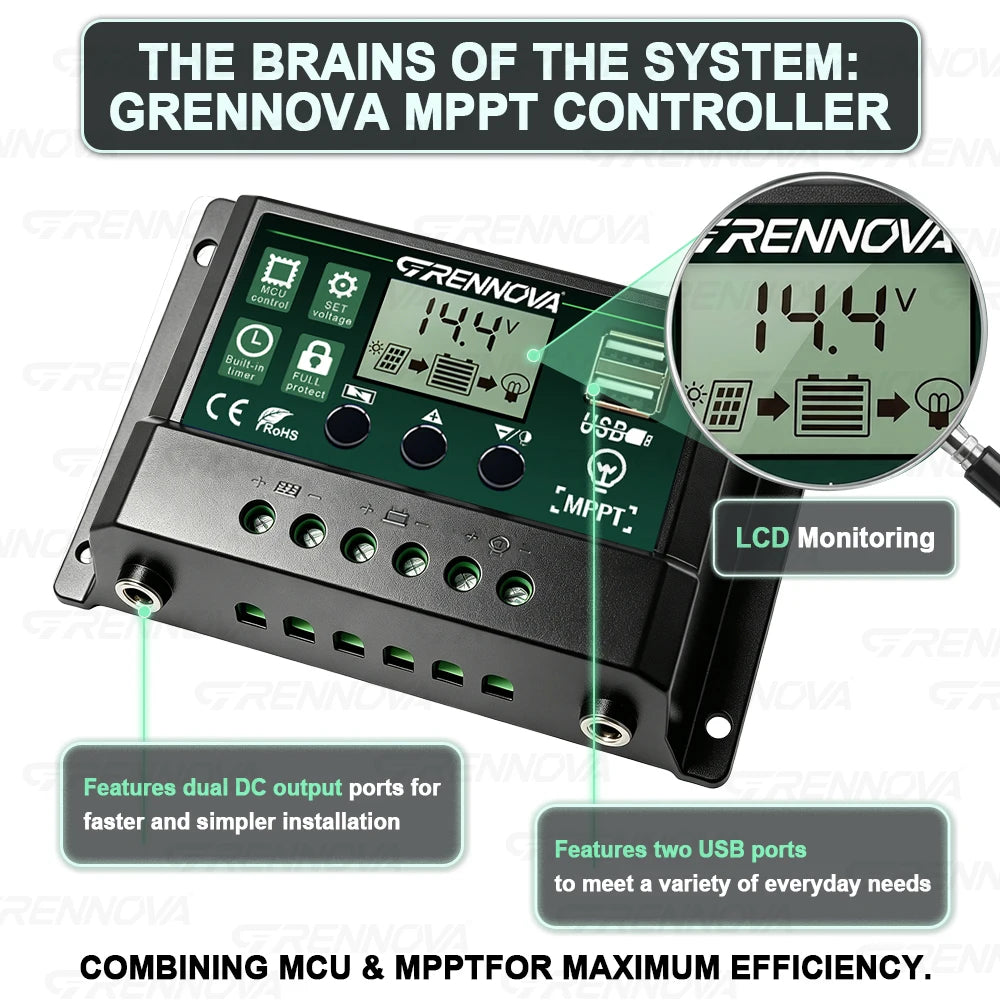 2000W Rated Inverter 60A Controller 12V 24V to 110V 220V Off Grid Solar System RV