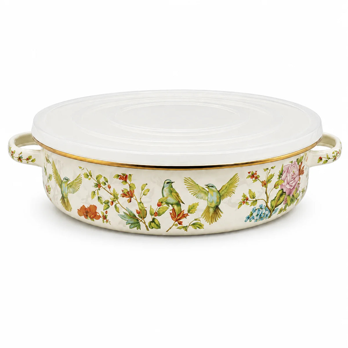 11 Inch Enamel Pie Pan Vintage Floral Non-Stick Baking Dish