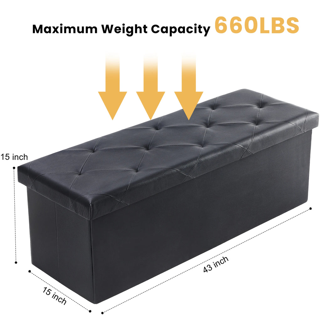 Leather Folding Ottoman Storage Footstool Toy Box
