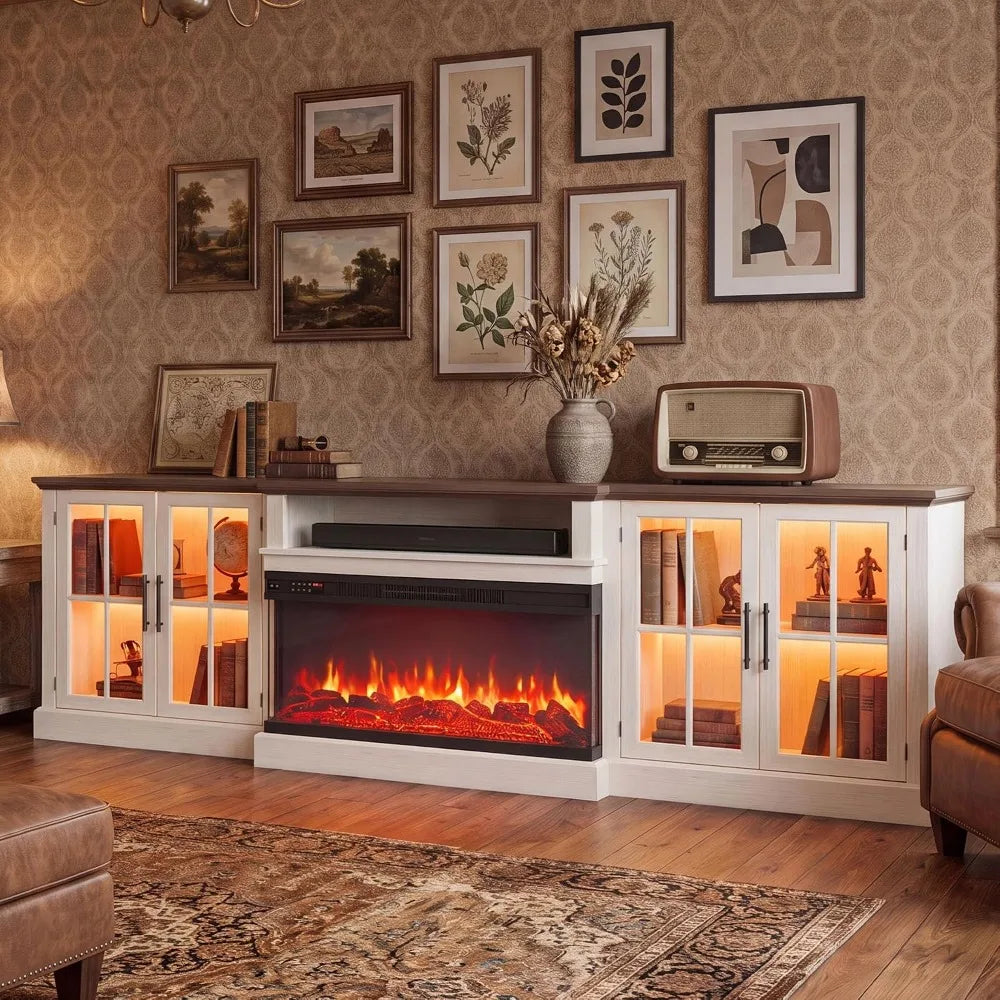 98" Farmhouse TV Stand with 36" Fireplace