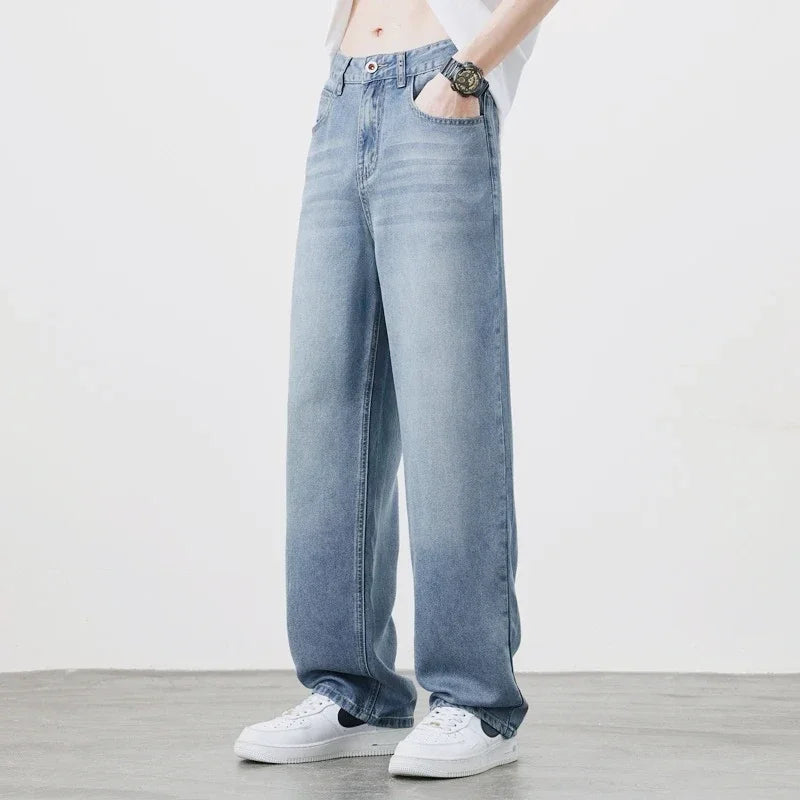 Casual Trousers High-Quality Male Korean Fashion Baggy Wide Leg Denim Pants