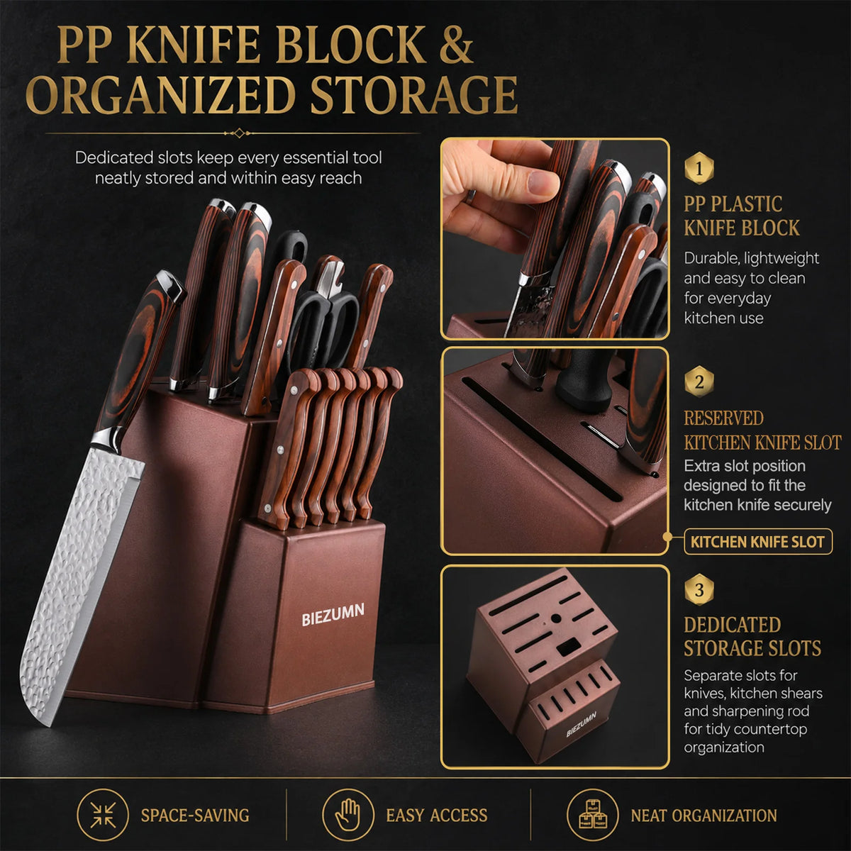15 Pieces Hammered Stainless Steel Kitchen Knife Set