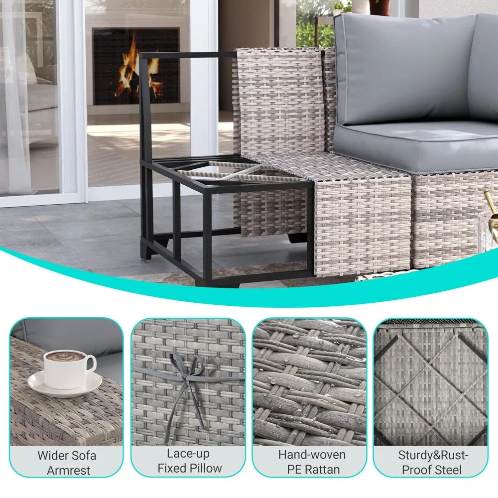 6-Piece Outdoor Wicker Sectional Sofa Set