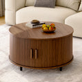 Round Coffee Table with Storage 360° Curved Sliding Door