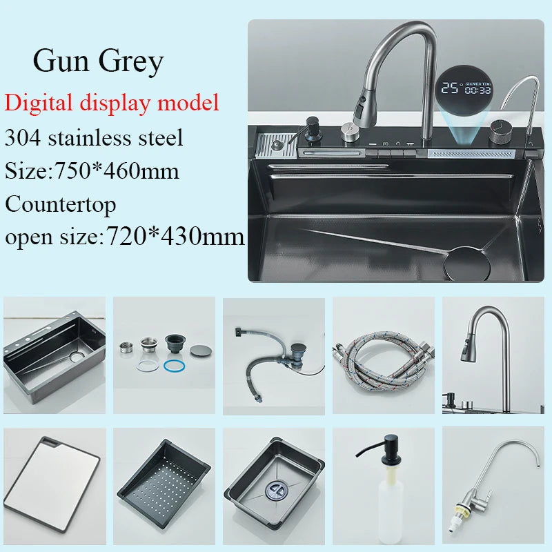 Stainless Steel Waterfall Kitchen Sink