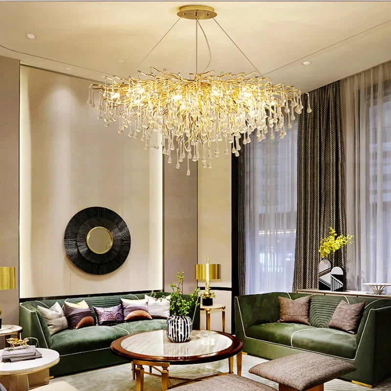 Royal Nordic Luxury Crystal Chandeliers Gold Chrome Water Drop Pendant