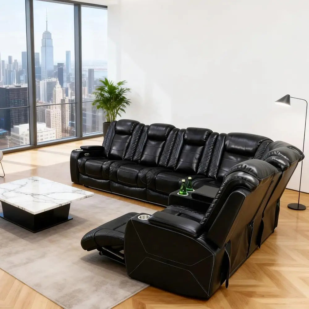 Power Reclining Sectional Sofa  L-Shaped Black Air Leather