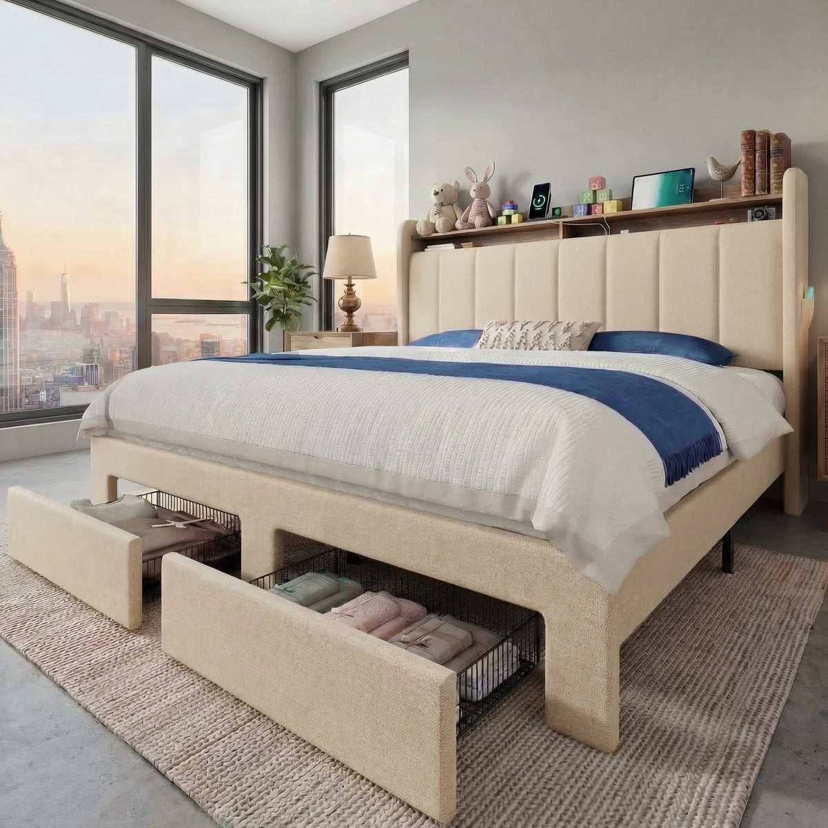 HOOMIC Bed Frame, 2 Storage Drawers with LED Lights