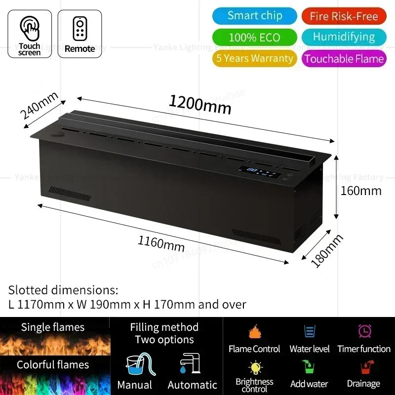 Smart Home 3D Atomized Fireplace with LED Colorful Flame ECO Water Vapor