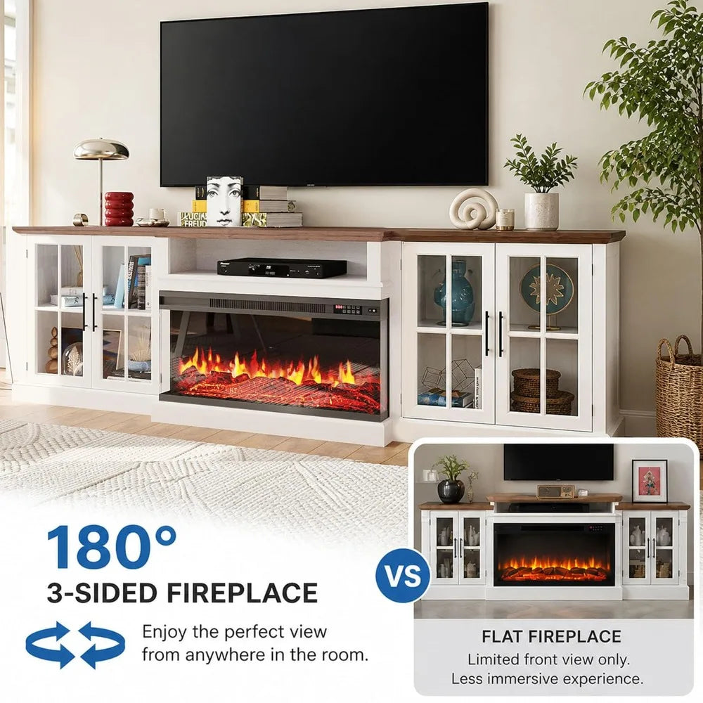 98" Farmhouse TV Stand with 36" Fireplace