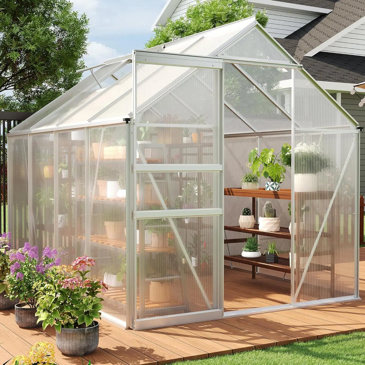 6×8 FT Greenhouse for Outdoors, Polycarbonate Greenhouse