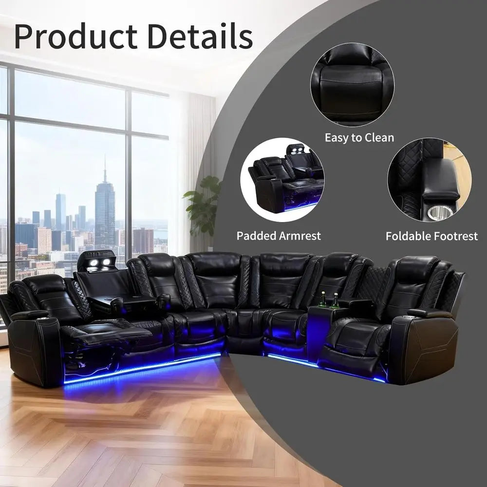 Power Reclining Sectional Sofa  L-Shaped Black Air Leather